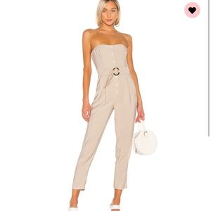 Revolve- light tan jumpsuit. Size L- wore 1 time - first photo is from website